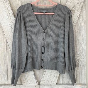 Marled Button Front Ribbed V-Neck Cardigan Top